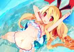  afloat bikini blonde_hair breasts commentary_request disgaea flonne flonne_(fallen_angel) frilled_bikini frills from_above hairband highres long_hair makai_senki_disgaea miyakawa106 navel partially_submerged red_eyes small_breasts smile solo swimsuit wet 