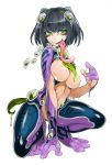  1girl frog_girl green_eyes long_tongue looking_at_viewer monster_girl mucus_toad_(monster_girl_encyclopedia) purple_skin thick_thighs 