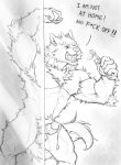  2018 absurd_res anthro biceps canine chest_tuft digital_media_(artwork) fur hi_res kemono male mammal muscular muscular_male pecs penis shower sketch text tuft tupidwithouts wolf 