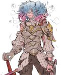  armor evil_smile fire_emblem fire_emblem_if hair_over_one_eye highres injury multicolored_hair pieri_(fire_emblem_if) smile solo torisudesu two-tone_hair white_background 