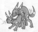  2009 anal animal_genitalia animal_penis canine_penis eeveelution eyes_closed feral feral_on_feral knot lobozamora male male/male monochrome nintendo penis pok&eacute;mon pok&eacute;mon_(species) sex smile traditional_media_(artwork) umbreon video_games 