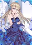  blonde_hair blue_dress blue_eyes blue_flower blue_gloves blue_rose breasts bride dress flower gloves hair_ornament holding_hands lexington_(cv-16)_(zhan_jian_shao_nyu) long_hair out_of_frame pov pov_hands rose solo_focus zhan_jian_shao_nyu zhixiang_zhi 