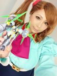  10s 1girl asian brown_eyes brown_hair chouzuki_maryou cosplay gundam gundam_build_fighters gundam_build_fighters_try hair_ornament photo plump sazaki_kaoruko sazaki_kaoruko_(cosplay) solo 