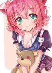  1girl annie_hastur breasts cat_ears cleavage green_eyes league_of_legends pink_hair short_hair skirt solo 