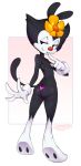  animaniacs anthro black_fur breasts clothed clothing dot_warner female flat_chested flower fur gloves inkblot looking_at_viewer mammal plant pose presenting raised_tail red_nose seductive simple_background slugbox smile solo thong topless underwear warner_brothers 