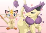  &lt;3 2015 ambiguous_gender bedroom_eyes blush delcatty duo feline feral gradient_background half-closed_eyes hi_res mammal meowth nintendo open_mouth pink_background pok&eacute;mon pok&eacute;mon_(species) seductive simple_background type video_games 