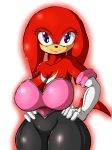  2018 anthro armwear big_breasts breasts clothed clothing crossgender digital_media_(artwork) echidna eyelashes female hands_on_hips hi_res knuckles_the_echidna looking_at_viewer mammal monotreme simple_background smile solo sonic_(series) suirano white_background 