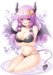  arms_under_breasts bare_shoulders bat_wings bikini blush bow breast_hold breasts cleavage crescent crescent_hair_ornament demon_girl fang hair_bow hair_ornament highres large_breasts long_hair magic_circle navel no_hat no_headwear open_mouth osashin_(osada) patchouli_knowledge purple_hair solo star succubus swimsuit tail touhou wings 