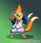  2009 buizel clothed clothing eyewear gradient_background green_background lobozamora male nintendo pattern_background pok&eacute;mon pok&eacute;mon_(species) simple_background sunglasses video_games 
