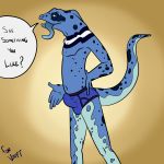 blue_lizard blue_skin bulge cyndiquill200 invalid_color lagarto_azul lizard male reptile scalie solo speech_bubble spots spotted_skin suggestive teenager tongue tongue_out young 