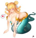  3gs absurdres ass bare_shoulders blonde_hair blush breasts cleavage commentary elsword english_commentary forked_tongue highres lamia large_breasts monster_girl red_eyes scales snake solo tail tongue 
