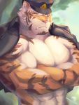  2018 abs anthro biceps bozi clothing digital_media_(artwork) feline fur male mammal muscular muscular_male pecs stripes tiger 