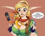  blonde_hair blue_eyes breasts daxter female gloves hair jak_and_daxter male ottsel remote tess unknown_artist 