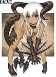 bad_id bad_pixiv_id bent_over black_diablos claws daive dark_skin highres horns jewelry long_hair monster_girl monster_hunter necklace nude personification red_eyes solo tail white_hair 