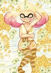  2018 animal_humanoid breasts cephalopod cephalopod_humanoid clothed clothing female humanoid inkling looking_at_viewer marine money nintendo nintendo_switch pearl_(splatoon) simple_background smile solo splatoon taligintou tentacle_hair tentacles video_games 