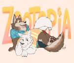  2018 anthro canine clothed clothing digital_media_(artwork) disney fur gary_(zootopia) ginnosuke hi_res larry_(zootopia) male mammal simple_background white_fur wolf zootopia 