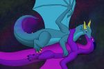  ambiguous_gender blue_belly blue_skin dragon duo feral french_kissing hi_res horn hug kissing macro membranous_wings nebula nystemy_(artist) nystemy_(character) paws planet purple_belly purple_skin purple_wings space thick_tail toes wings yellow_horn 