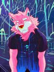  2017 anthro canine clothed clothing digital_media_(artwork) fur ghoskee hi_res male mammal pink_fur simple_background wolf 