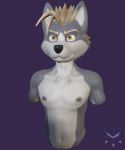  3d_(artwork) blonde_hair bust_(disambiguation) canine digital_media_(artwork) fur grey_fur hair invalid_tag koros_whitefang(character) male mammal purple_background simple_background sorok17 wolf 