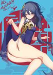  absurdres ass bangs benghuai_xueyuan blue_dress blue_eyes blue_hair blue_panties blush breasts character_request china_dress chinese_clothes chinese_commentary commentary_request covered_navel dark_blue_hair dress dress_lift fentou_shou fu_hua_(honkai_impact) highres honkai_impact lifted_by_self long_hair lying on_side panties pantyshot ponytail shiny shiny_skin sleeveless sleeveless_dress small_breasts smile solo thighs thong tied_hair underwear 