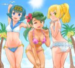  adapted_costume alolan_exeggutor alolan_form arms_behind_head ass bent_over bikini bikini_skirt blonde_hair blue_hair breasts cleavage collarbone dark_skin exeggutor green_hair himeshaga lillie_(pokemon) mao_(pokemon) medium_breasts multiple_girls one_eye_closed pokemon pokemon_(anime) pokemon_sm_(anime) ponytail sailor_bikini sailor_collar short_hair side-tie_bikini skindentation suiren_(pokemon) swimsuit trial_captain wingull 