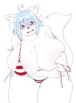  2018 4th_of_july absurd_res big_breasts bikini blush breasts canine celine_(cuddlesong) cleavage clothed clothing cuddlesong fur hi_res huge_breasts mammal simple_background sweat swimsuit thick_thighs tundra_wolf voluptuous wardrobe_malfunction white_background white_fur wide_hips wolf 