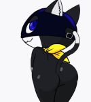  ambiguous_gender animated anthro atlus black_fur blue_eyes butt cat dipstick_tail feline fur lkiws long_tail looking_at_viewer male mammal mask megami_tensei morgana_(persona) multicolored_tail persona_5 scarf seductive shaking_butt smile thief white_fur 