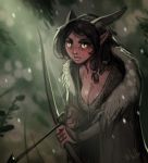  arrow bleats bow cloak clothed clothing digital_media_(artwork) dungeons_&amp;_dragons fantasy female forest hair horn humanoid not_furry ranger shirt tiefling tree 