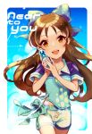  :d bad_id bad_pixiv_id bangs belt blue_belt blue_bow blue_shirt border bottle bow breasts brown_eyes brown_hair buttons cheong_ha collared_shirt commentary cowboy_shot hair_bow half_updo hands_up head_tilt holding idolmaster idolmaster_cinderella_girls large_bow long_hair looking_at_viewer open_mouth outside_border polo_shirt purple_bow rounded_corners shiny shiny_hair shirt short_shorts short_sleeves shorts side_slit sleeve_cuffs small_breasts smile solo song_name sweat tachibana_arisu thigh_gap walking water_bottle wavy_hair white_border white_shorts wing_collar 