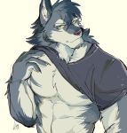  2018 abs anthro canine clothed clothing digital_media_(artwork) fur ginnosuke hi_res male mammal muscular pecs wolf 