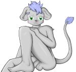  2011 anthro balls blue_hair cub feet feline flaccid foreskin fur green_eyes grey_fur grey_nose hair humanoid_feet humanoid_penis lion log_(artist) looking_at_viewer male mammal nude penis short_hair signature simple_background sitting solo tail_tuft tuft uncut white_background young 
