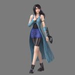  3d absurdres arm_ribbon arm_warmers black_footwear black_hair boots brown_hair dissidia_final_fantasy dissidia_final_fantasy_nt final_fantasy final_fantasy_viii full_body grey_background highres long_hair looking_at_viewer multicolored_hair official_art ribbon rinoa_heartilly shorts shorts_under_skirt simple_background sleeveless smile solo square_enix two-tone_hair weapon zipper zipper_pull_tab 