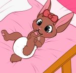  baby bed big_ears blush bow cub diaper feet female lagomorph mammal pawpads rabbit smile solo uniamoon young 