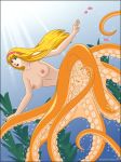  anus blonde_hair breasts cephalopod female green_eyes hair humanoid marine monster_girl_(genre) nipples nude octopus open_mouth phantom_inker pussy solo taur underwater water 