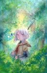  androgynous bad_id bad_pixiv_id bow brown_coat butterfly_net coat grey_eyes hand_net houlen_yabusame len'en net short_hair short_hair_with_long_locks shorts silver_eyes silver_hair solo tree violence_usagi 