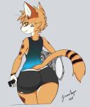  anthro aronhilistix butt clothed clothing feline female looking_back mammal pillow shirt solo standing tank_top thick_thighs wide_hips 