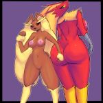  2018 anthro barely_visible_genitalia big_breasts big_butt black_border black_sclera blaziken blue_eyes boiful border breast_size_difference breasts butt butt_pinch digital_drawing_(artwork) digital_media_(artwork) female female/female looking_back lopunny navel nintendo nipples pinch pok&eacute;mon pok&eacute;mon_(species) pussy rear_view red_eyes simple_background size_difference subtle_pussy thick_thighs video_games yellow_sclera 