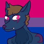  ambiguous_gender anthro bisexual_flag canine fangs fur hair happy headshot_portrait mammal portrait smile solo tattoo wolf 