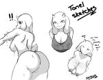  ! &lt;3 2018 anthro bedroom_eyes big_breasts breasts caprine caught cleavage clothed clothing collage dialogue duo english_text faceless_male fangs female goat half-closed_eyes high-angle_view inuyuru leaning leaning_forward looking_at_viewer looking_back male mammal mature_female monochrome nipples nude one_eye_closed pose rear_view seductive sex short_tail sketch smile text thick_thighs titfuck toriel undertale video_games wink 
