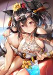  animal_ears armband bad_anatomy bad_perspective bangs bare_shoulders beach_umbrella black_hair blush breasts cape cleavage collarbone commentary_request cup drink drinking_glass earrings erune eyewear_on_head flower granblue_fantasy hair_between_eyes hair_flower hair_ornament hair_ribbon himuro_(dobu_no_hotori) hips ilsa_(granblue_fantasy) jewelry large_breasts long_hair looking_at_viewer lying on_side one-piece_swimsuit orange_ribbon ponytail red_eyes ribbon smile solo sunglasses swimsuit swimsuit_pull thighs umbrella white_swimsuit wrist_cuffs 