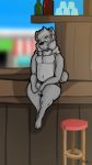  bar canine clothed clothing digital_media_(artwork) green_eyes hehky hehky_(character) male mammal shorts solo topless wolf 