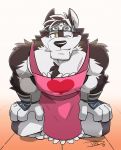  2018 absurd_res anthro biceps canine chest_tuft clothing fur headband hi_res hikazedragon horkeukamui male mammal multicolored_fur muscular muscular_male one_eye_closed pecs scar solo tokyo_afterschool_summoners tuft white_fur wink wolf 