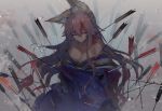  animal_ear_fluff animal_ears arrow bare_shoulders blood bloody_clothes breasts chocoan cleavage closed_eyes fate_(series) fox_ears fox_tail hurt japanese_clothes kimono pink_hair sad tail tamamo_(fate)_(all) tamamo_no_mae_(fate) 