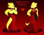  alphys alternate_universe bracelet breasts butt_pose cleavage clothed clothing dress eyewear female furgonomics glasses jewelry red_eyes slightly_chubby solo tattoo underfell undertale video_games 