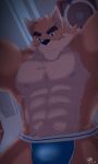  2017 abs absurd_res anthro biceps big_muscles blue_eyes bulge canine chest_tuft clothing dog fur hi_res male mammal muscular muscular_male otake pecs tan_fur tuft underwear zicker 