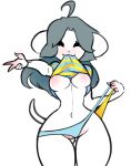  ahoge anthro areola_slip black_nose breasts canine cat clothed clothing clothing_lift dog eyes_closed feline female front_view fur grey_hair hair hybrid long_hair mammal navel panties portrait scas shirt shirt_lift simple_background smile solo temmie_(undertale) three-quarter_portrait undertale underwear v_sign video_games white_background white_fur white_tail wide_hips 