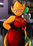  &lt;3 alphys alternate_universe big_breasts breasts cleavage clothed clothing dress eyewear female glasses jewelry red_eyes underfell undertale video_games 