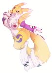  2018 anthro body_marking breasts claws digimon female fur lovepuma69 nipples renamon simple_background solo white_background yellow_fur 