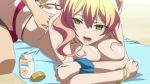  1girl animated animated_gif bikini blush breast_press breasts hajimete_no_gal large_breasts lying oil topless yame_yukana 