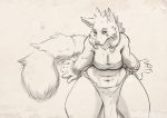  abs anthro breasts canine cleavage clothed clothing female loincloth looking_at_viewer mammal monochrome sketch solo thick_thighs tzarvolver wide_hips 